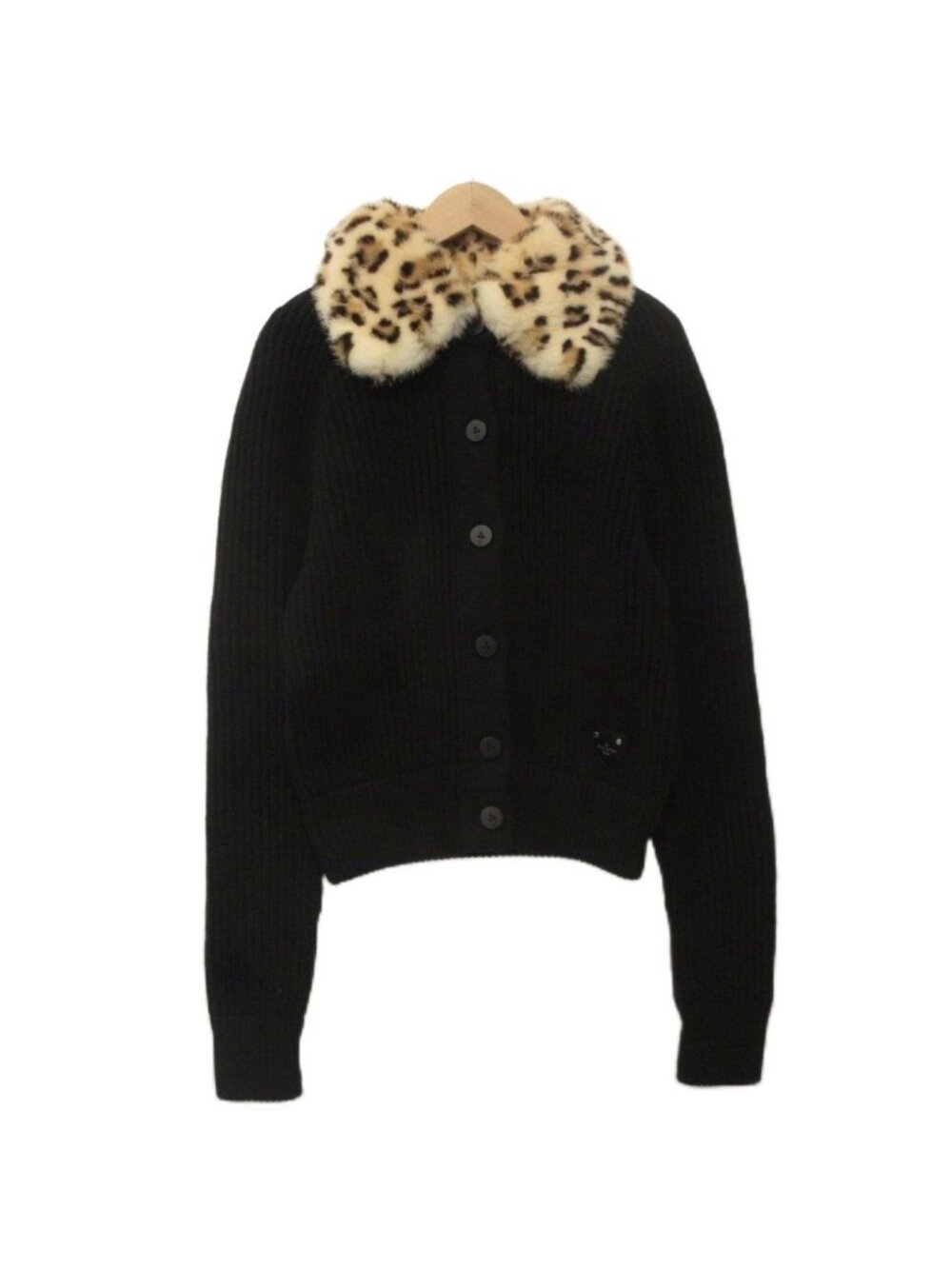 Louis Vuitton Wool Cashmere Knit Jacket 2-Way Cardigan Mink Leopard Black XS